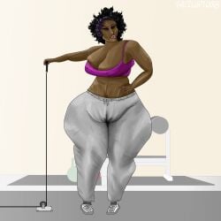 bbw belly ebony fat female gym sequence ssbbw tf transformation weigh_gain wide_hips workout