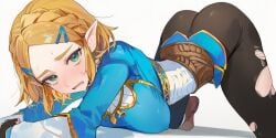 1girls ai_generated ass_up black_leggings black_pants blonde_hair blush bob_cut breasts drowsy_sheep elf elf_ears embarrassed female female_only fingerless_gloves fully_clothed green_eyes hylian nintendo pointy_ears princess_zelda ripped_clothing short_hair slim_waist solo solo_female tears_of_the_kingdom the_legend_of_zelda thighs zelda_(tears_of_the_kingdom)