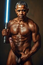 1boy african ai_generated barack_obama black cock dick huge long massive_penis panther politics star_wars