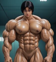 3d ai_generated big_muscles completely_naked dark_skinned_female dirty_pair extreme_muscles muscular_female sandra_guts