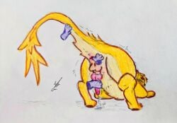 ambiguous_gender ambiguous_on_feral anal anal_fingering animal_genitalia animal_penis anus arcticos ass ass_up balls bodily_fluids brown_horn canid canine canine_genitalia canine_penis closed_eyes cum dragon duo feral fingering fur genital_fluids genitals hair hi_res holding_tail horn hybrid male male/ambiguous mammal multicolored_body mythological_creature mythological_scalie mythology orange_body pawpads paws penetration penis presenting presenting_hindquarters scalie sheath simple_background tail thumb_in_ass traditional_media_(artwork) two_tone_body