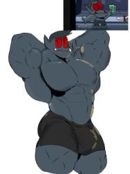 abbamusa410791 bara big_muscles bulge flaccid hands_behind_head male male_only muscles muscular solo solo_male
