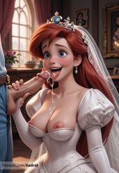 1boy after_fellatio ai_generated ariel ariel_(the_little_mermaid) artist_name belt blue_eyes blurry blush breasts breasts_out bridal_veil bride cleavage collarbone crown cum cum_in_mouth cum_on_body cum_on_breasts cum_on_tongue cum_string curtains disney disney_princess dress earrings erection facial fellatio female flower freckles handjob indoors jewelry juliet_sleeves large_breasts lips long_hair long_sleeves medium_breasts nipples nose open_mouth oral patreon_username penis puffy_sleeves red_hair saliva smile solo_focus straight testicles the_little_mermaid the_little_mermaid_(1989_film) tiara tongue tongue_out uncensored veil veins veiny_penis watermark web_address wedding_dress white_dress window xadrid