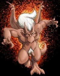 angry anthro balls brooklyn_(gargoyles) claws disney featureless_chest gargoyle gargoyles genitals hair horn humanoid_genitalia humanoid_penis humanoid_pointy_ears looking_at_viewer male male_only membrane_(anatomy) membranous_wings nude penis pointy_ears red_body ryoken scalie solo tail white_hair wings