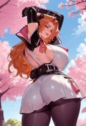 1girls ai_generated armpits arms_behind_head arms_up ass ass_focus back balecxi belt belt_pouch black_gloves black_pantyhose bleach bleach:_the_thousand-year_blood_war blue_eyes blue_sky breasts cherry_blossom cherry_blossoms clothing curvaceous curvaceous_female curvaceous_figure curvy curvy_figure day dress elbow_gloves female female_focus female_only from_behind gloves hair_ornament huge_ass huge_breasts inviting inviting_to_sex large_breasts lips long_hair looking_at_viewer looking_back makeup matsumoto_rangiku mature_female mole mole_under_mouth orange_hair outdoors pantyhose parted_bangs parted_lips petals pouch presenting presenting_ass presenting_breasts presenting_hindquarters presenting_self purple_eyes seductive seductive_look seductive_smile shiny_clothes sideboob sky sleeveless smile solo tassel thick_thighs thighs tree voluptuous voluptuous_female white_dress