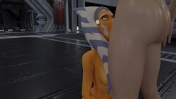 ahsoka_tano airress3d_(3d-modeller) all_the_way_to_the_base anakin_skywalker cheating deepthroat deepthroat_holder deepthroat_no_hands eye_contact fellatio implied_deepthroat implied_oral kneeling no_gag_reflex nude nude_female nude_male oral oral_sex rolling_eyes sokein star_wars the_clone_wars:_season_seven