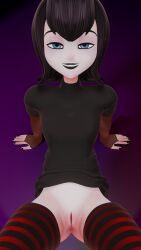 1girls 3d 8k black_hair blender dress_lift female female_only hotel_transylvania mavis_dracula no_panties no_panties_under_dress no_pants ns1124 pussy solo stockings vampire