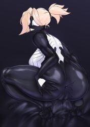 1girls bodysuit butt_spread crouching female_only inou_(artist) large_ass large_breasts living_clothes mercy parasite she-venom squatting symbiote