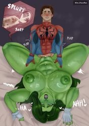 1boy 1girls 2d abs blush commission cum cum_in_pussy cum_in_uterus female green_eyes green_hair green_skin gripping_sheets huge_breasts im_chocoflan impregnation jennifer_walters leg_lock male marvel marvel_comics moaning_in_pleasure muscular muscular_female muscular_male nude_female peter_parker plap she-hulk size_difference spider-man sweat thick_thighs wide_hips x-ray