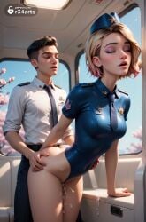 1boy 1boy1girl 1girls ai_generated artist_name ass ass_grab bent_over black_hair black_necktie blonde_hair blue_leotard breasts cherry_blossoms closed_eyes clothed_sex clothing_aside cum cum_in_pussy eyebrow_piercing eyeshadow gumroad_username gwen_stacy gwen_stacy_(spider-verse) hat hi_res highleg highleg_leotard leotard leotard_aside lips makeup marvel marvel_comics medium_breasts mole multicolored_hair necktie nose open_mouth pants parted_lips patreon_logo patreon_username piercing pink_hair_tips r34arts sex sex_from_behind shirt short_hair short_sleeves spider-gwen spider-man_(series) spider-woman spider_girl standing standing_sex straight two-tone_hair uniform web_address younger_female