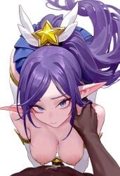 1boy 1girls alun bare_breasts bare_chest bare_nipples bare_shoulders bare_skin bare_tits big_breasts blue_eyes blue_eyes_female busty busty_female busty_girl exposed_breasts exposed_chest exposed_nipples exposed_shoulders exposed_skin exposed_tits female hair_ornament half_naked half_nude janna_windforce large_breasts league_of_legends looking_up looking_up_at_viewer male naked naked_female naked_woman nude nude_female nudity plump_breasts pointy_ears ponytail purple_eyebrows purple_hair purple_hair_female semi_nude star_guardian_janna star_guardian_series topless topless_female very_long_hair