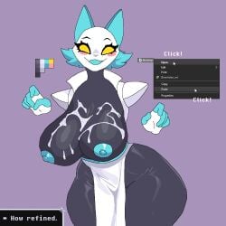 animal_ears animal_nose artist_name belt black_fur black_skin blue_belt blue_fur blue_skin breasts cat_girl china_dress chinese_clothes cleavage color_guide colored_sclera colored_skin context_menu cursor deltarune disembodied_hand dress english_text fangs female furry furry_female huge_breasts humanoid_robot microsoft_windows multicolored_fur multicolored_skin nevtelen no_panties no_pupils oerba_yun_fang open_mouth pear-shaped_figure purple_background rayman_limbs robot sash shield short_hair signature simple_background snout solid_eyes solo tasque_manager thick_thighs thighs twitter_username two-tone_fur two-tone_skin white_dress white_skin wide_hips yellow_eyes