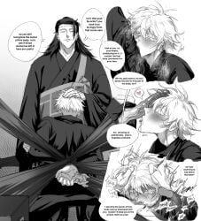 blowjob blush bondage crying crying_with_eyes_open gay gay_blowjob jujutsu_kaisen male male/male male_only restrained satoru_gojo suguru_geto xyu909661 yaoi