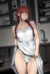 1girls ai_generated chainsaw_man dress dress_lift flower_print_panties makima_(chainsaw_man) panties solo white_dress zloimakak