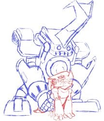 absurd_res all_fours ambiguous_gender anal ballistamon bandai_namco big_dom_small_sub blush blush_lines bodily_fluids digimon digimon_(species) digimon_xros_wars dominant drooling duo electronics from_behind_position headphones heibanhikaru hi_res jagged_mouth looking_pleasured machine male male/male raised_tail robot saliva scalie sex shoutmon size_difference tail technology unfinished