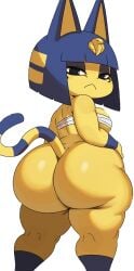 :< absurd_res absurdres animal_crossing ankha anthro ass bandage big_ass big_butt black_eyes blue_eyes blue_hair bob_cut bottom_heavy bottomless bracelet breasts bubble_ass bubble_butt cat_ears cat_girl cat_humanoid cat_tail crossover dark_skin dat_ass domestic_cat duo egyptian eyeshadow fat_ass fat_butt felid feline felis female females fur furry furry_only hair_ornament half-closed_eyes hi_res highlights highlights_(coloring) highres holding_object huge_ass large_ass large_butt looking_at_viewer looking_back mostly_nude nintendo orb purple_hair rear_view short_hair shortstack smile solo solo_female sssonic2 standing tagme tail thick thick_ass thick_thighs when_you_see_it white_background wide_hips yellow_body yellow_fur yellow_skin