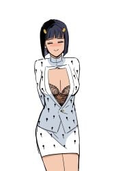 black_hair blush boob_window bruno_buccellati hair_ornament jojo's_bizarre_adventure libokekekeo rule_63 sfw short_hair vento_aureo white_background white_clothing