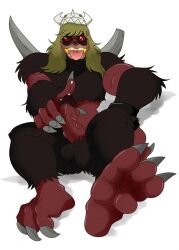 balls brown_fur digimon digimon_(species) feet long_hair male male_only nelsonnoir precum red_eyes sharp_toenails tongue_out veiny_penis wendigomon