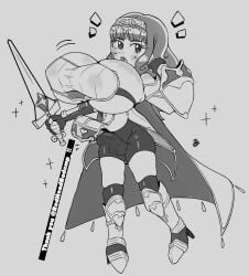 1futa ball_bulge balls balls_under_clothes bangs bare_thighs big_breasts big_penis boots breasts bulge cameltail cape celica_(fire_emblem) clothed clothing dickgirl easybee fingerless_gloves fire_emblem fire_emblem_echoes:_shadows_of_valentia flaccid futa_only futanari gloves high_heels huge_breasts huge_penis human intersex large_penis medium_hair monochrome mostly_clothed nintendo open_mouth penis penis_bulge penis_under_clothes short_stack shorts shortstack solo standing sword thighs tight tight_clothing tight_shorts top_heavy underboob weapon