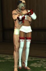 blonde_hair dark-skinned_female final_fantasy final_fantasy_xiv groping_from_behind hyur lifted short_hair size_difference struggling white_mage