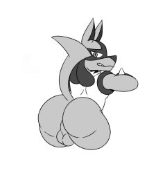 1boy ass_focus balls big_ass bubble_butt gay genitals looking_back lucario no_color nt6969 nth6969 pokemon pokemon_(species) tagme testicles