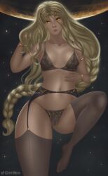 1girls big_ass big_breasts blonde_hair braid elden_ring female female_only fromsoftware light-skinned_female milf queen_marika_the_eternal saarde_queen solo stockings thick_thighs underwear wide_hips