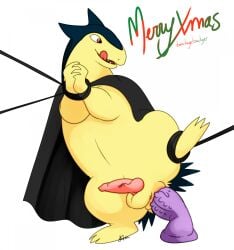 anal_sex anthro bondage cape christmas dildo furry licking_lips male male_only nelsonnoir penetration penis pokemon pokemon_(species) pokemon_gsc red_eyes typhlosion wrists_bound