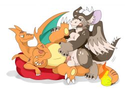 anthro brown_fur charizard claws covering_breasts dutch_angel_dragon furry green_eyes large_breasts licking_lips nelsonnoir original_character pokemon pokemon_(species) pokemon_rgby scalie straight vaginal_penetration wings