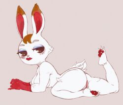 animal_crossing anthro ass breasts carligercarl female fur furry furry_only genitals hair lagomorph leporid looking_at_viewer mammal naked nintendo nude pussy rabbit simple_background solo tail tiffany_(animal_crossing) video_games