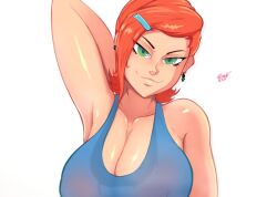 1girls alternate_version_available ben_10 cartoon_network cleavage curvy erect_nipples female ginger ginger_hair green_eyes gwen_tennyson huge_areolae huge_breasts orange_hair puffy_nipples quinn935 red_hair redhead short_hair thick_lips voluptuous