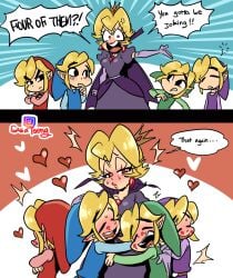 2koma 4boys angry big_breasts clothing comic english_text female four_swords hug human link lipstick_mark lots_of_lipstick_marks male mario_(series) pale_skin paper_mario paper_mario:_the_thousand-year_door pluramemo polyamory polygamy princess_peach sasatseng shadow_queen text the_legend_of_zelda toon_link