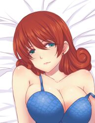 1girls big_breasts blue_eyes female female_only ginger ginger_hair laying_down laying_on_bed looking_at_viewer penny_(stardew_valley) smile smiling smiling_at_viewer stardew_valley tagme zephyre