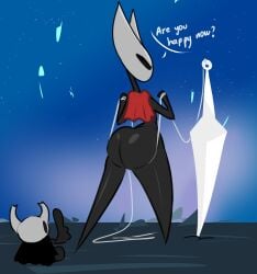 1girls 1other absurd_res ambiguous_gender angry anthro ass ass_focus big_ass black_eyes bubble_butt cape cloak dialogue empty_eyes english_text female hi_res hollow_knight horn hornet_(hollow_knight) horns insect insect_girl insects larger_female protagonist_(hollow_knight) rear_view red_cape severingaxis183 sitting size_difference smaller_ambiguous speech_bubble standing tagme thick_thighs weapon