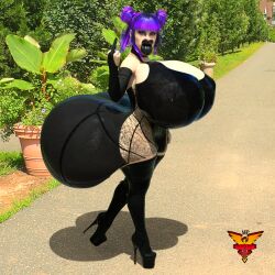 bad_anatomy flipping_off goth goth_girl huge_breasts hyper_bimbo hyper_breasts mpcreativearts purple_hair