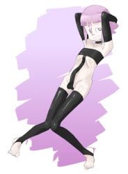 almost_naked androgynous black_clothing cock crona_(soul_eater) dick feet feminine_male maximumpingas naked nude pale-skinned_male pale_skin penis pink_hair skinny slender solo soul_eater stirrup_legwear testicles tight_clothing toes