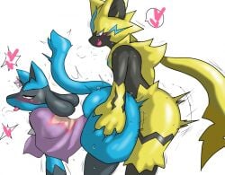 anal anthro ass bent_over big_ass big_butt blush canid canine canis enigi09 feline female_penetrated fur furry furry_only gay grabbing_ass heart lucario male male_only male_penetrating male_penetrating_female nintendo open_mouth pleasured pokemon pokemon_(species) prazite saliva sex tail tongue tongue_out yaoi zeraora