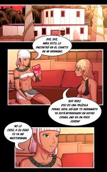 2girls bed blonde_hair brown_eyes comic comic_page egyptian_clothes gray_eyes holland_earth_stories_(series) house ivy_grace oasis_girl sabino_69_stories spanish_text tabia_(sabino69stories) white_hair