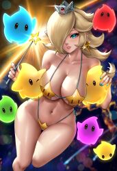 1girls 2022 absurd_res alternate_version_available artist_signature big_breasts bikini blonde_hair blue_eyes breasts crown earrings enmanuelart20 female goddess hair_over_one_eye hips holding_object huge_breasts long_hair looking_at_viewer luma luma_bikini mario_(series) nintendo patreon_username princess princess_rosalina slim_waist smile super_mario_galaxy thick_thighs thighs wand wide_hips