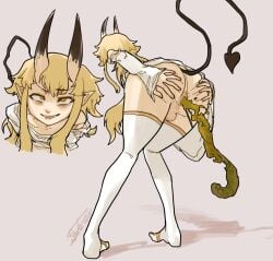 1boy biting_lip blonde_hair dick horn horns penis scat shitting usagaijin