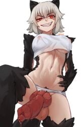 1futa animal_ears animal_genitalia animal_penis artist_name badger_ears badger_tail balls big_penis body_fur breasts canine_penis claws clothed clothing clothing_aside commentary covered_nipples english_commentary erection evil_grin evil_smile futa_only futanari grey_hair grin hand_on_hip highres humanoid killing_bites knot knotted_penis large_breasts light-skinned_futanari light_skin looking_at_viewer navel panties panties_aside partially_clothed penis precum pubic_hair red_eyes see-through seraziel sharp_teeth short_hair simple_background sitting smile solo spread_legs standing sweat tail testicles uncensored underboob underwear uzaki_hitomi veins veiny_penis white_background white_panties wide_hips wolf_girl