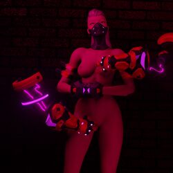 breasts fortnite fortnite:_battle_royale masturbating masturbation mouth_mask nude pink_light southpaw_(fortnite)