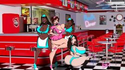 2_broke_girls ass bbw big_breasts big_butt big_nipples crossover dark-skinned_female disney disney_princess huge_breasts iron_giant kat_dennings large_ass light-skinned_female lilo_and_stitch max_black megan_thee_stallion milf nani_pelekai nipple_slip only_female slutty_outfit the_princess_and_the_frog thick_thighs tiana tv_screen waitress warner_brothers