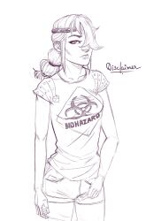 1girls astrid_hofferson biohazard_symbol disclaimer dreamworks female female_only hairband how_to_train_your_dragon no_color short_shorts sketch solo solo_female viking voluptuous