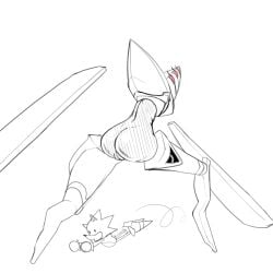 arm_blade ass disembodied_limb fours_(artist) hourglass_figure monochrome ninja_(sonic_frontiers) pussy robot robot_girl robot_humanoid sketch sonic_(series) sonic_frontiers sonic_the_hedgehog sonic_the_hedgehog_(series) wide_hips