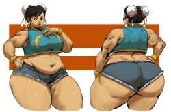 1girls ass belly belly_button big_ass big_breasts big_butt black_eyes black_hair capcom chubby chubby_female chun-li fat_ass female female_only hair_bun huge_ass large_ass large_butt lipstick looking_at_viewer looking_away musclegut muscular_female redblacktac short_shorts shorts slightly_chubby smile street_fighter strongfat thick_thighs thunder_thighs wide_hips