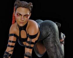 1girls 3d all_fours apex_legends big_ass braided_hair braided_twintails dark-skinned_female dark_skin female female_only leather loba_(apex_legends) r34seeker respawn_entertainment solo tattoo two_tone_hair