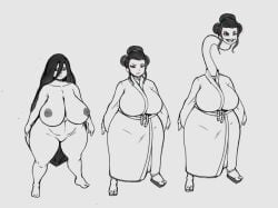 1girls asian asian_female bbw big_breasts breasts female japanese_mythology long_neck monster_girl nipples overweight rokurokubi stickyglobule_(artist) thick thick_thighs wide_hips youkai