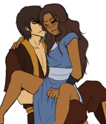 1boy 1girls avatar_the_last_airbender beanaroony blush breasts clothing dark-skinned_female dark_skin dominated fanon_couple fingering fingering_through_panties hair_down inuit katara straight_hair under_clothes zuko