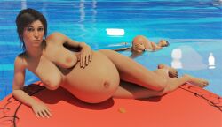 2girls 3d big_breasts breasts chloe_frazer female female_only huge_belly indian lara_croft lara_croft_(survivor) large_breasts nude pool pregnant ready_to_pop swimming_pool tomb_raider tomb_raider_(survivor) uncharted water zero-thl