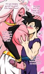 1boy 1boy1girl 1girls android android_21 android_girl black_hair breast_sucking dialogue dragon_ball dragon_ball_fighterz dragon_ball_z female hand_on_head handjob happy heart-shaped_pupils larger_female lech_lewds long_hair majin majin_android_21 male male/female nursing_handjob older_female precum saiyan smaller_male son_gohan son_gohan_(young) speech_bubble sucking_nipples text white_hair younger_male